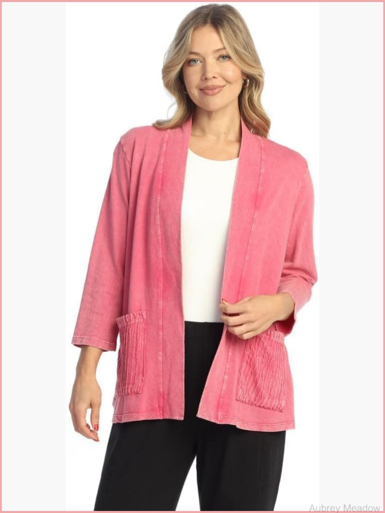 Mineral Washed French Terry Kimono Jacket Relaxed Fit Long Sleeve